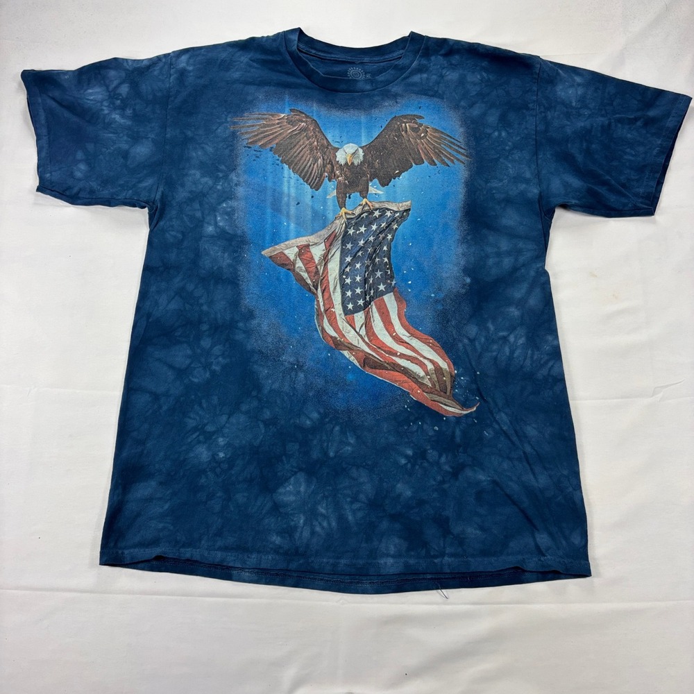 The Mountain Eagle American Flag Tie Dye Graphic T-Shirt XL Blue Patriotic‎ USA